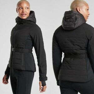 Athleta XXS Grace Peak Black Hooded Belted Water Resistant Wind Jacket